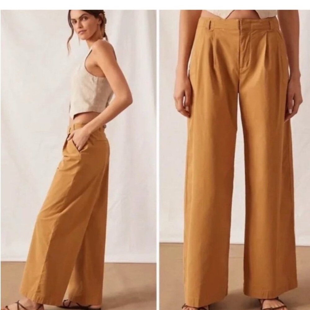 Anthropologie Low Rise Wide Leg Pants 12 Tan
